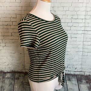 American Eagle Front Tie Ribbed Striped Tee Sz M elevated basic academia preppy